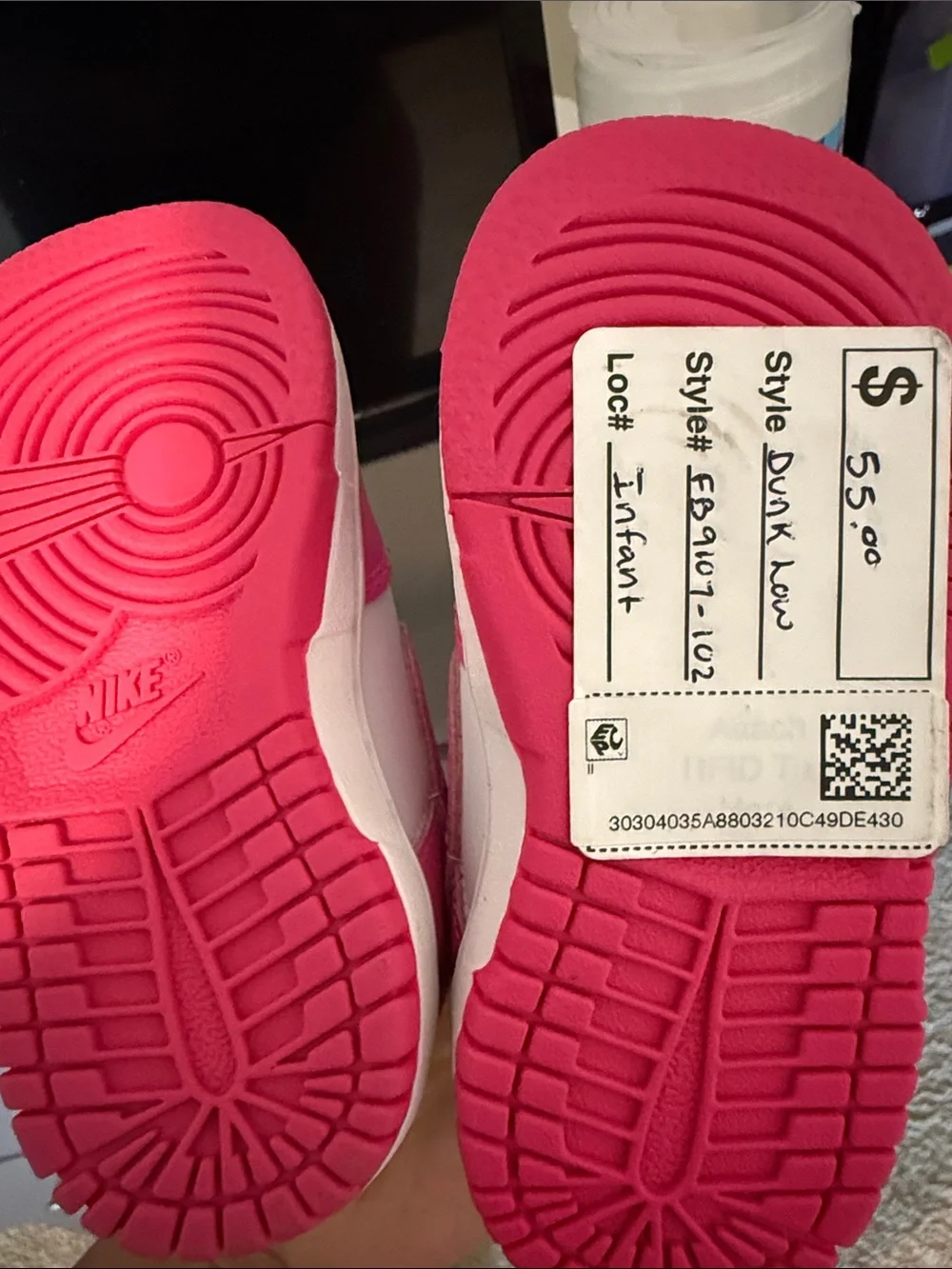 Nike Infant 5c White & Pink Dunk Low